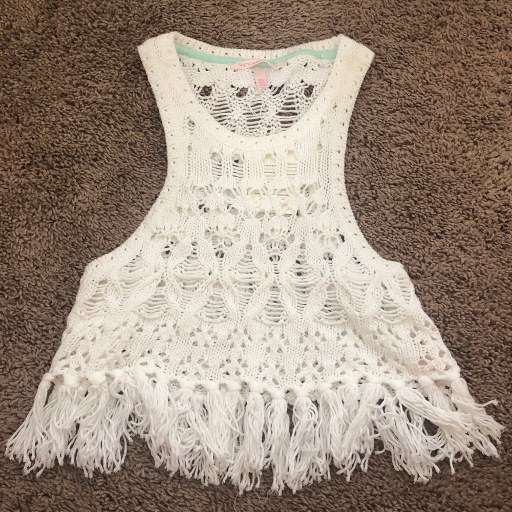White fringe halter crop top
